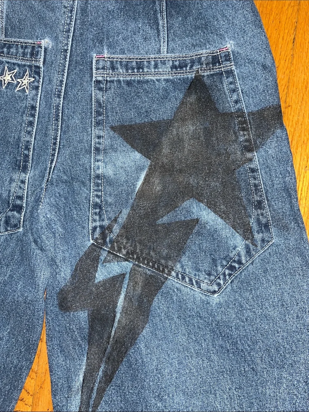 Alab Expand Your Mind Denim Long Star Skater Shorts Size 2